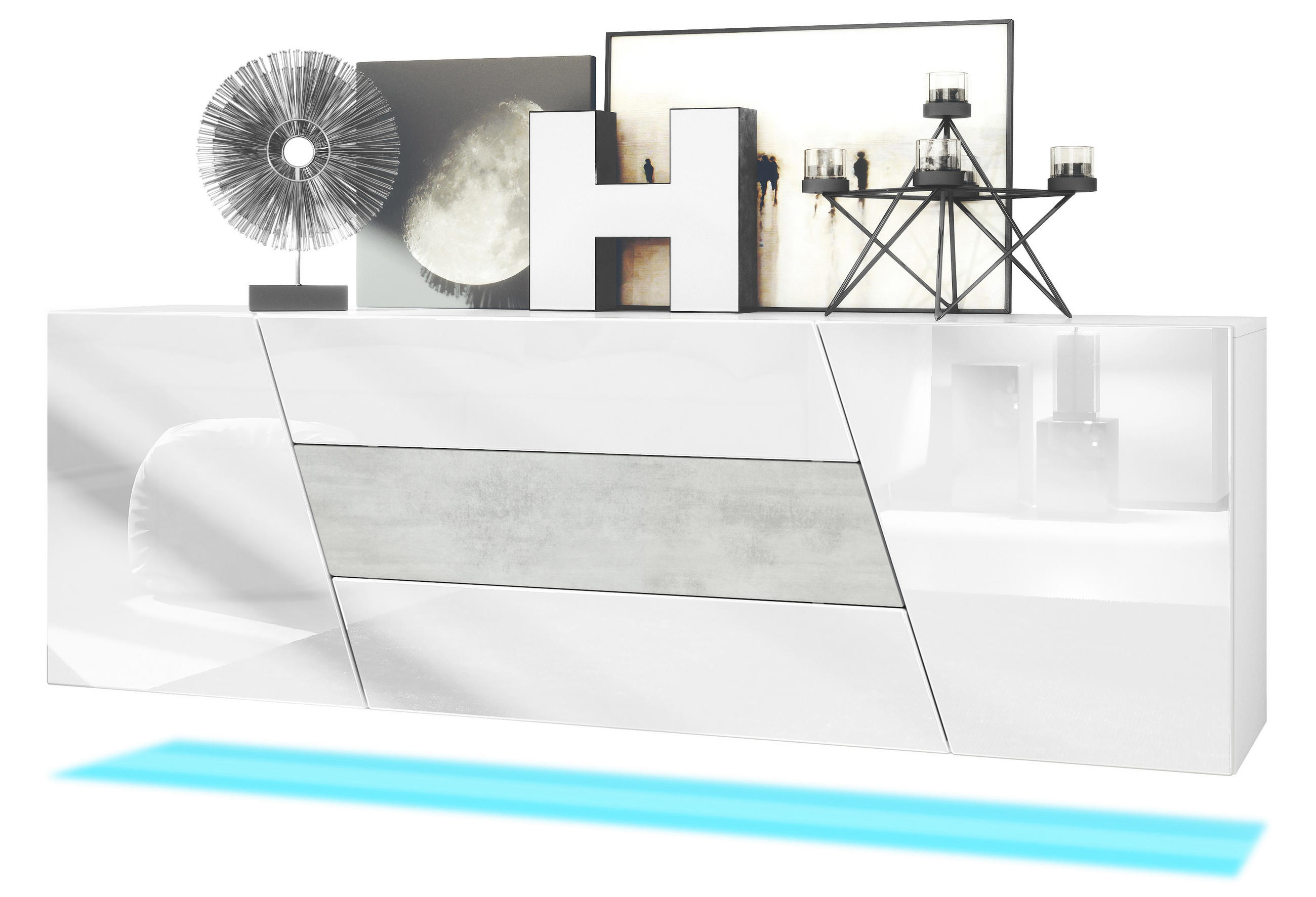 SIDEBOARD Houston Beton Oxid Optik - Hellgrau, Holzwerkstoff (178/57.5/38.5cm) - Vladon