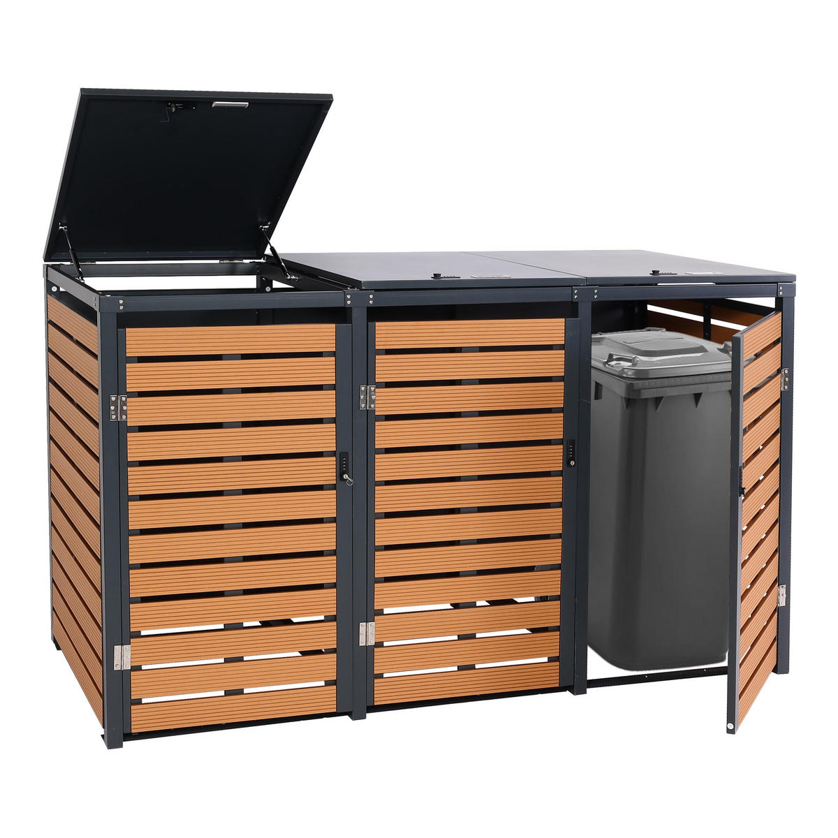 3ER-MÜLLTONNENVERKLEIDUNG Teak Dekor - Teakfarben, Metall (205/119/84cm) - MCW