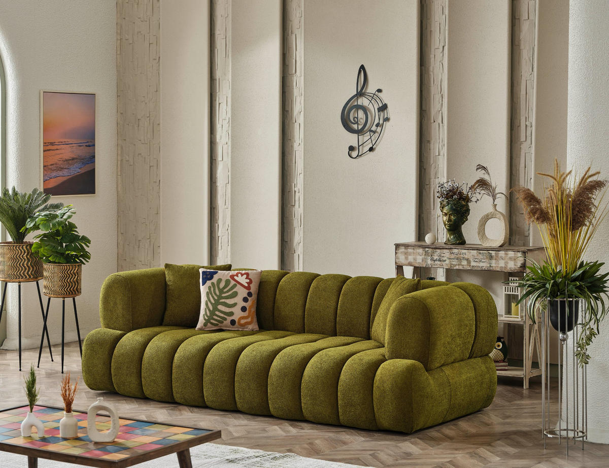 3 Sitzer SOFA Cloudy Samt Grün - Grün, Textil/Metall (250/80/110cm) - Villa Möbel
