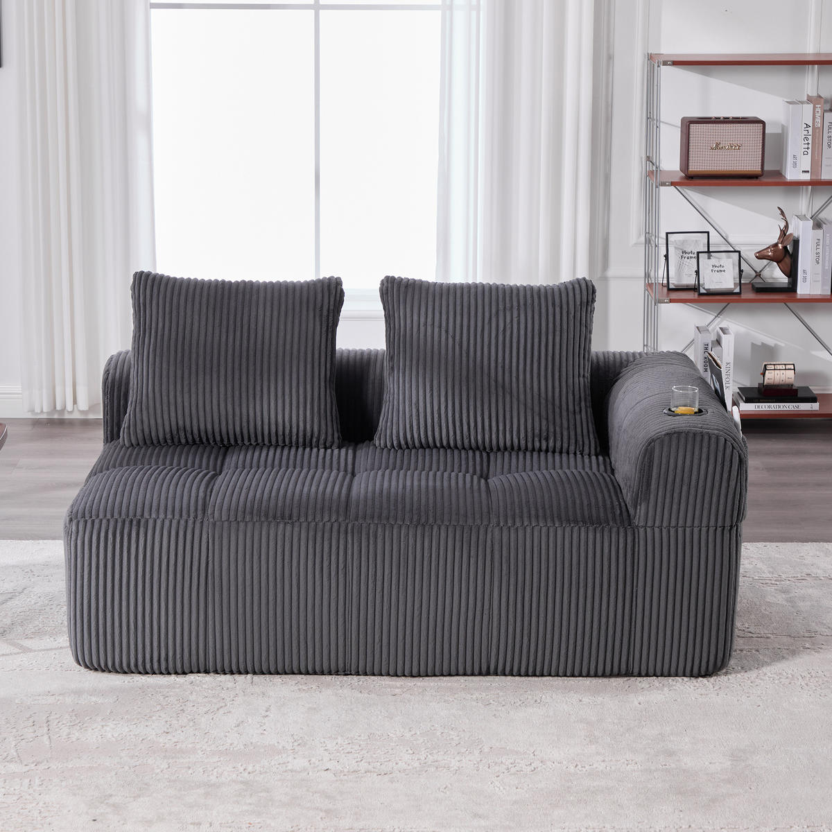 SOFA mit Seitenfächern und Becherhaltern 158 x 93 cm Cord Dark Grey - Dunkelgrau, Kunststoff (158.1/61/93cm) - Meubliv