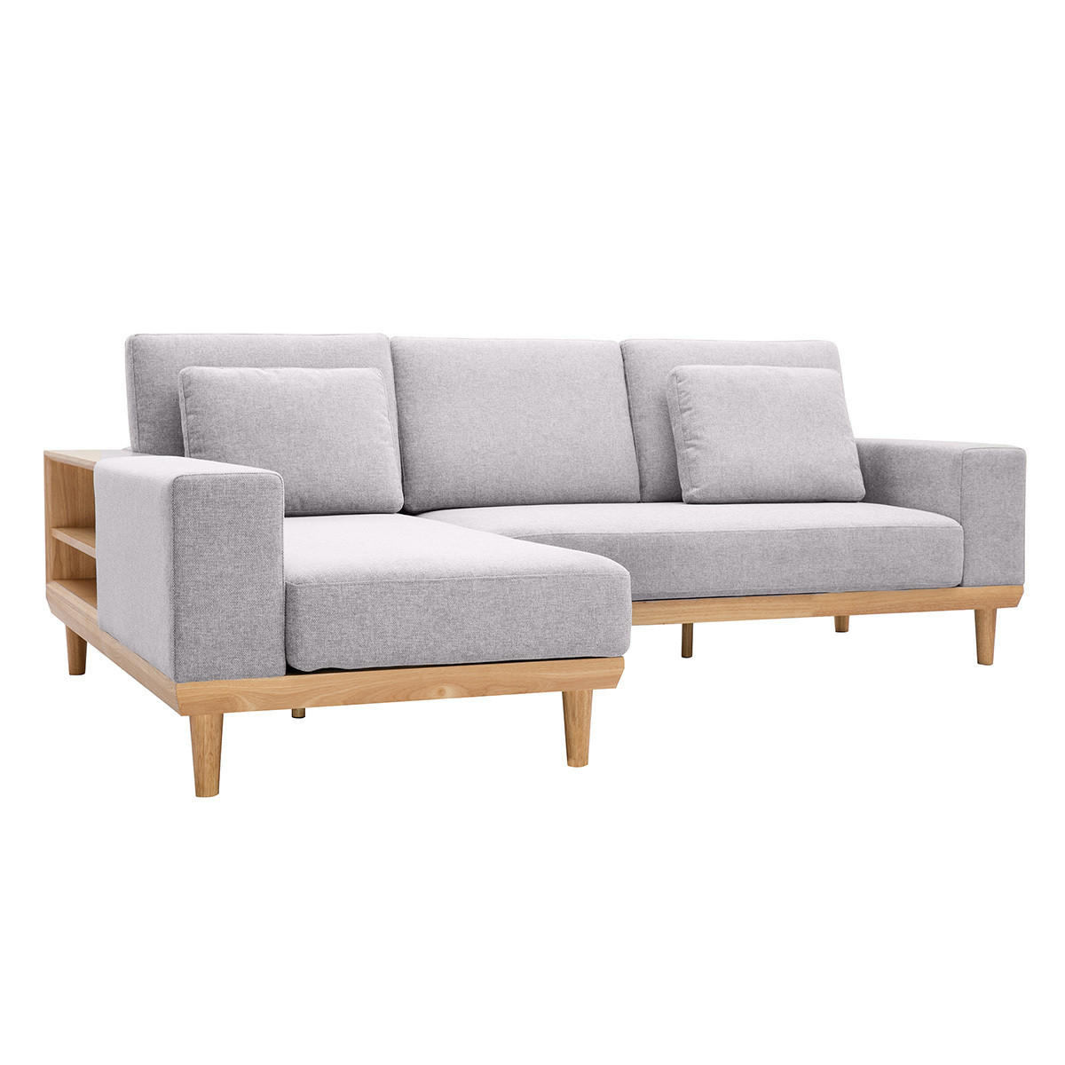 ECKSOFA 5-Sitzer Mit Stauraum Hellgrauer Stoff Mit Strukturiertem Samteffekt Helles Holz KOMAO - Hellgrau, Textil (171/236cm) - Miliboo