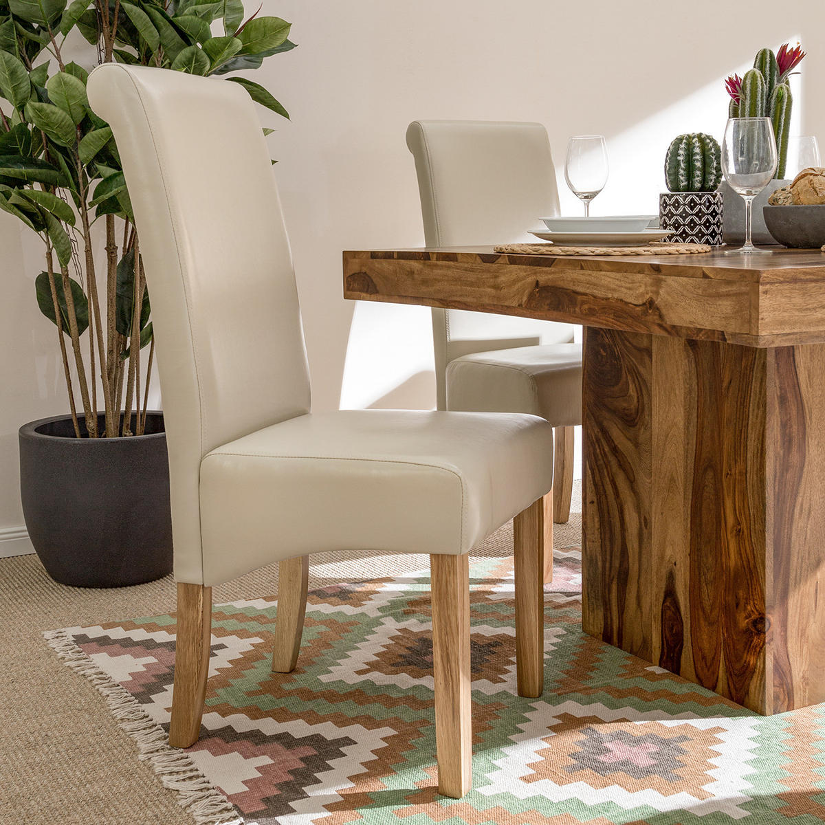 POLSTERSTUHL - Creme, Leder/Holz (47/108/64cm) - home24