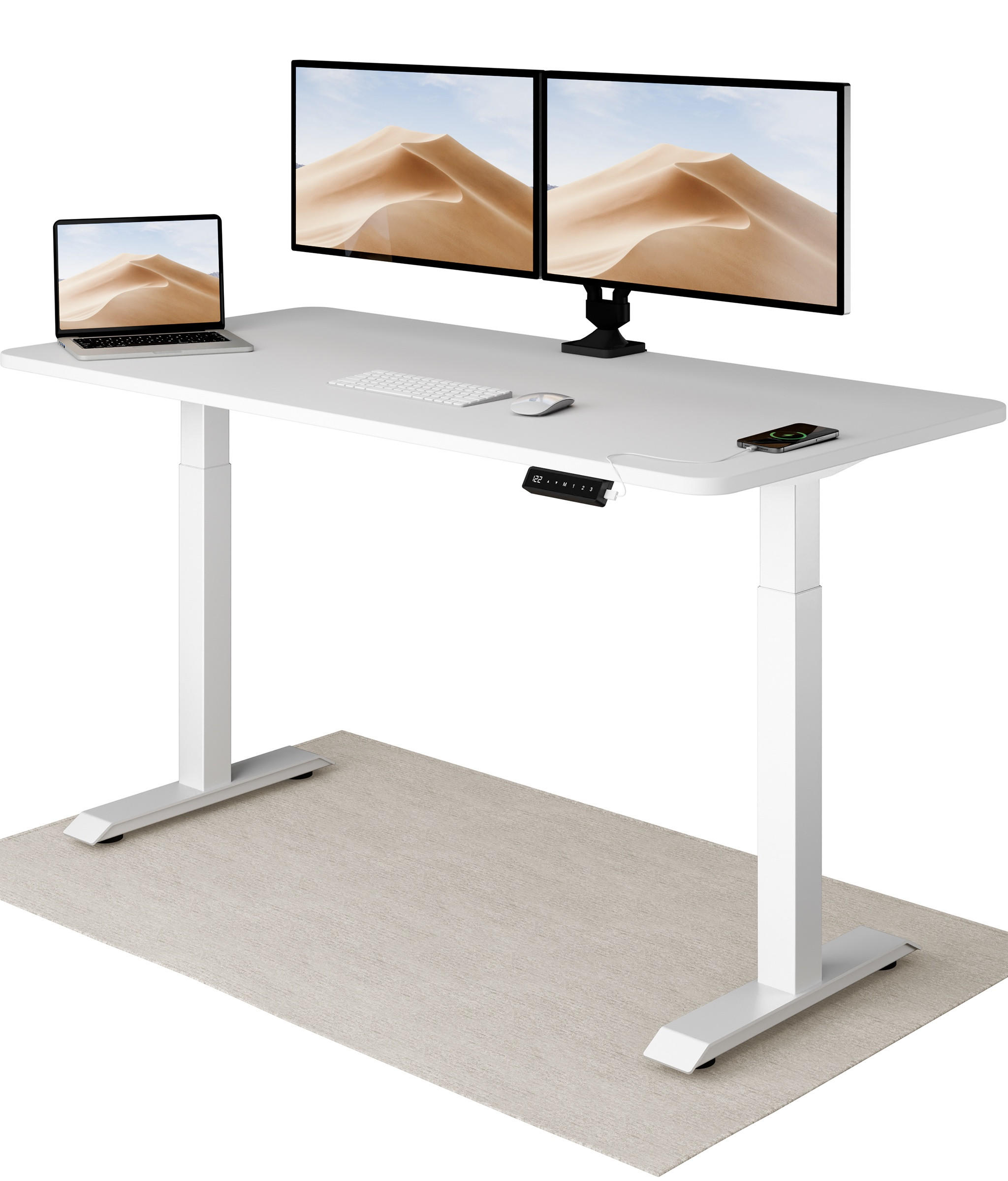 SCHREIBTISCH Elektrisch Höhenverstellbarer HomeOne 160x80cm Weiß/Weiß mit Memory-Funktion, Anti-Kollisions Technologie - Weiß, Holzwerkstoff (80/160/72cm) - Desktronic