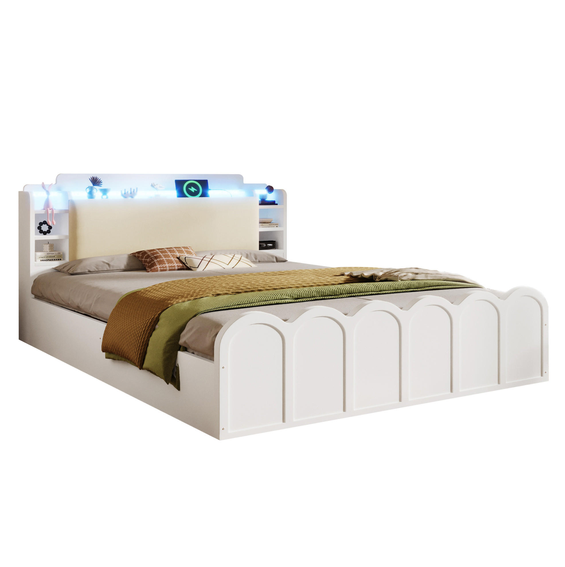 POLSTERBETT 140/200 cm Weiß aus Particle Board mit LED-Beleuchtung und Stauraum - Weiß, Holzwerkstoff (140/200cm) - OKMYHOME