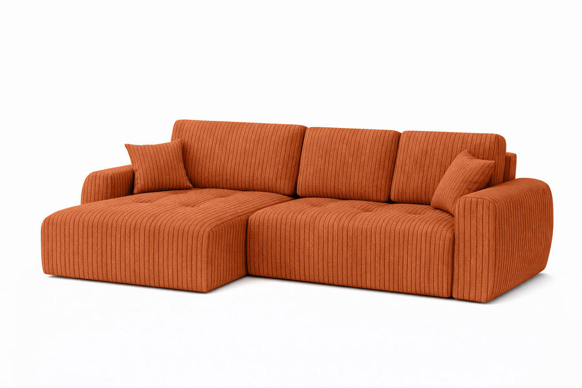 ECKSOFA Mit Schlaffunktion Und Bettkasten L-Form Ivo L, Cordstoff Poso, Kupfer, Links - Orange, Holz (250/142cm) - Kaiser Möbel