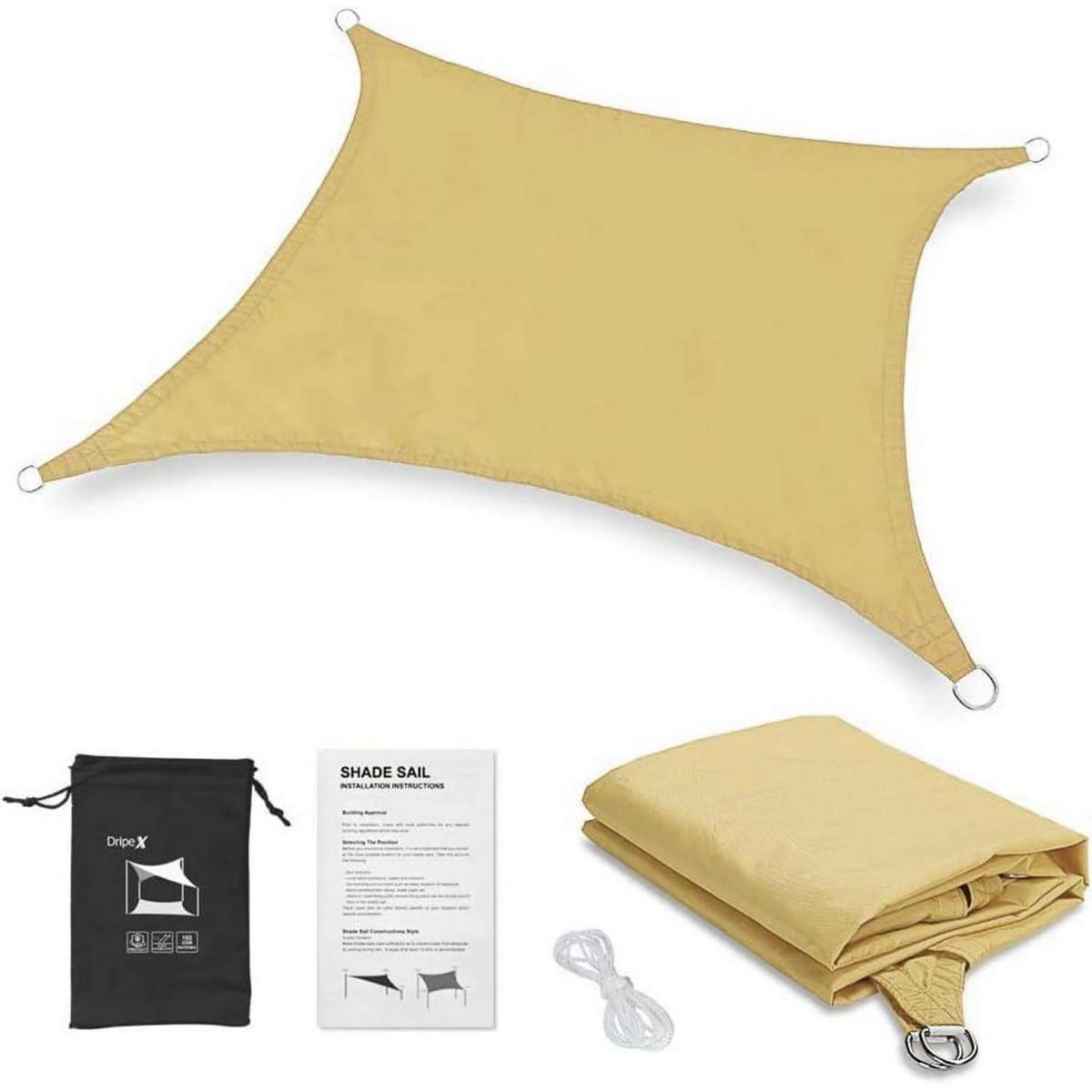 SONNENSEGEL Set 3x4 m wasserdicht UV Schutz Sand - Sandfarben, Textil (3/4cm)