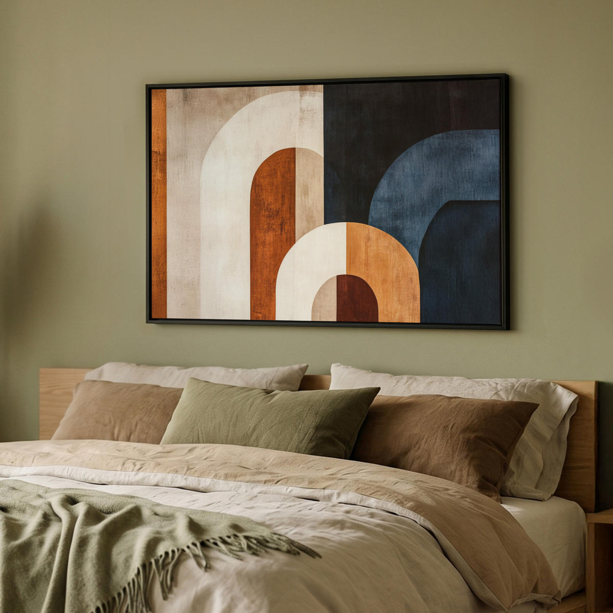 LEINWAND Bilder mit Rahmen - Abstrakt - Formen - Dunkelblau - 90x60 - Cognac, Textil (90/60cm) - MuchoWow