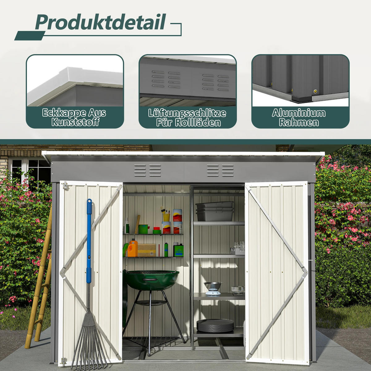 GARTENSCHUPPEN 8x4 FT, grau, mit Metallgrundlage - Grau, Metall (243/182/122cm) - Kaket