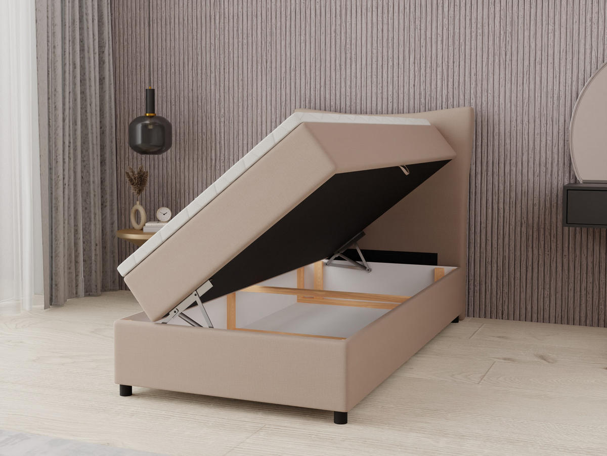 BOXBETT Nevada 100x200 cm Polsterbett mit hochwertiger Bonell-Matratze und Topper - cappuccino - Cappuccino, Holz (100/200cm) - Panda Möbel