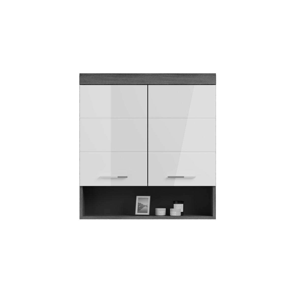 HÄNGESCHRANK Scout Bad in Rauchsilber Nachbildung und weiß hochglanz B/H/T: 74x79x24 cm - Silberfarben, Holz (74/79/24cm)