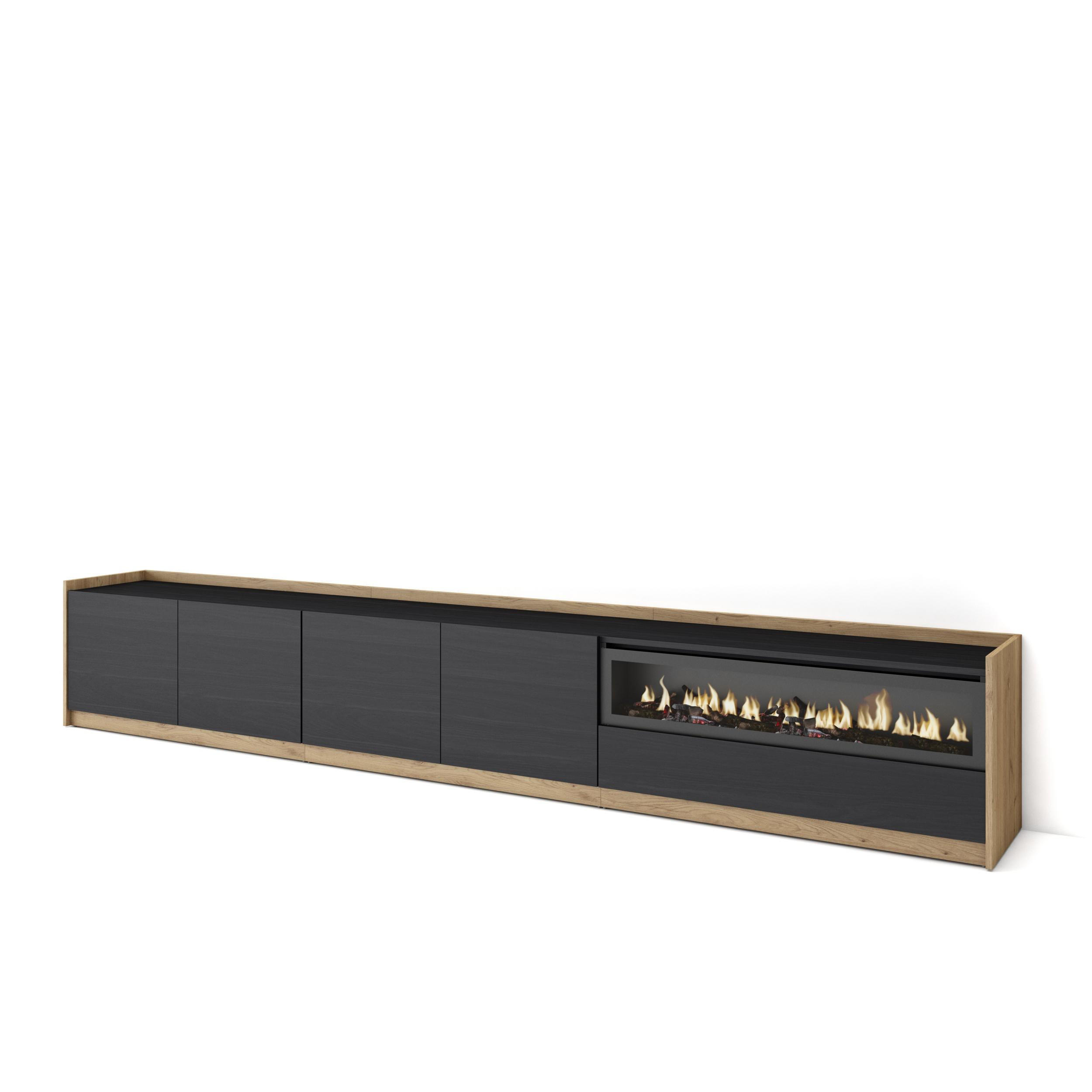 TV-SCHRANK, Lowboard, Schwarz Eiche, Elektrokamin, 310/37/50cm - Schwarz, Holzwerkstoff (310/50/37cm) - Skraut Home