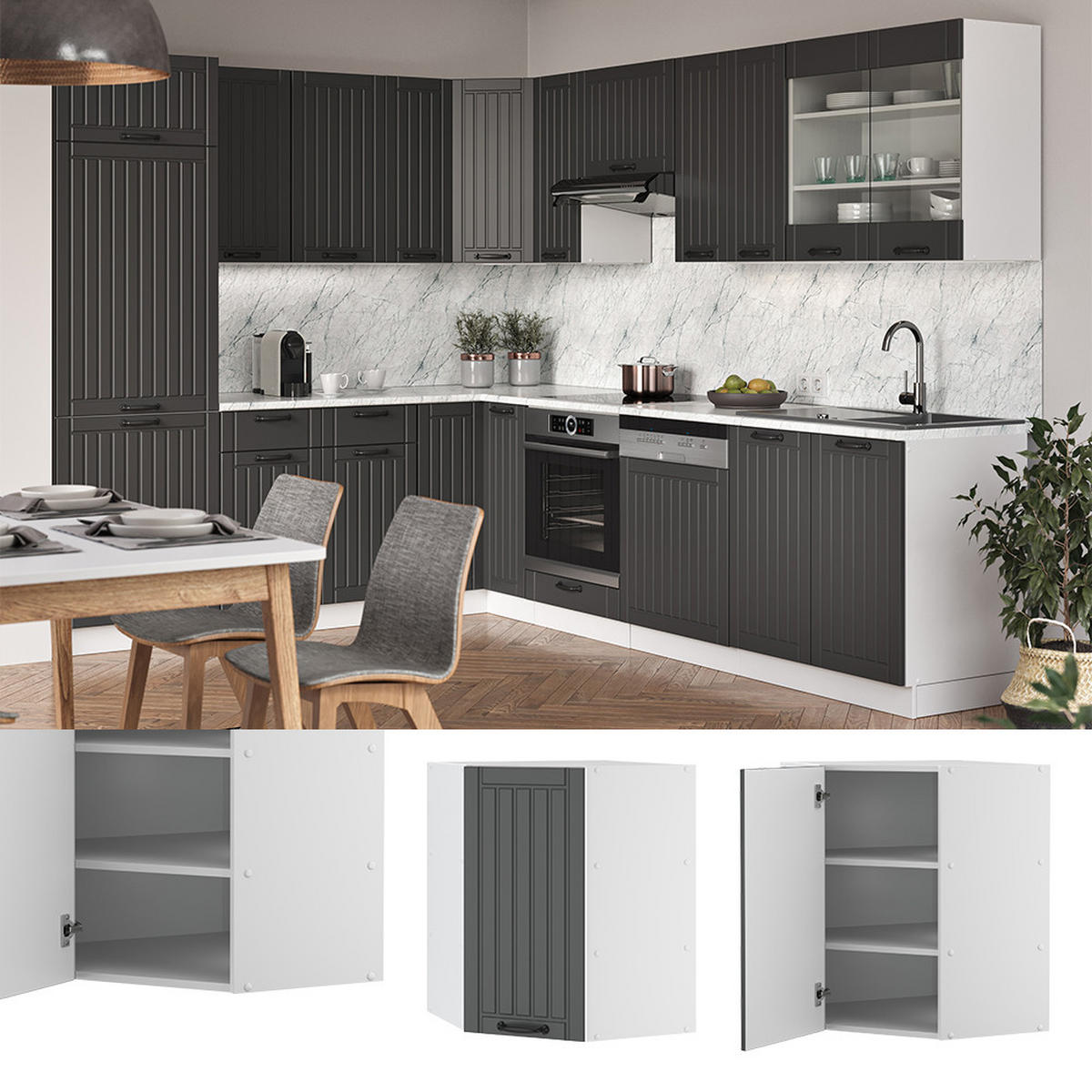 ECKHÄNGESCHRANK Fame-Line Anthrazit Landhaus 57 cm - Anthrazit/Weiß, Holzwerkstoff (57/72/34.1cm) - Vicco