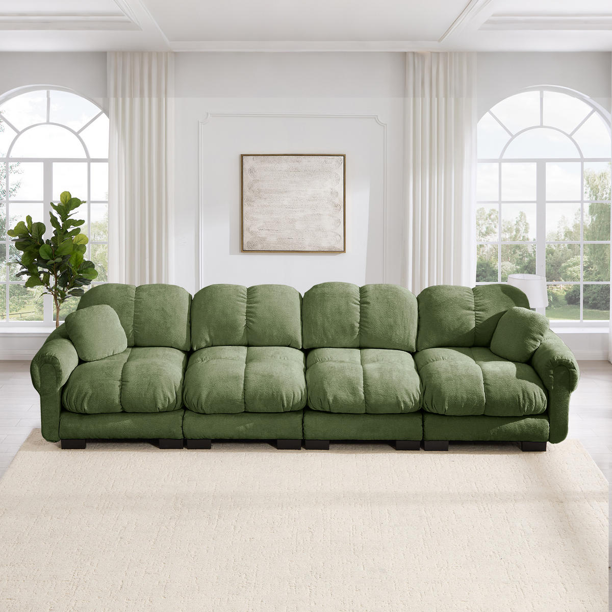 4-SITZER-SOFA DE-34384 Steppdesign Grün - Grün, Textil (86/90/330cm) - ComfortXL