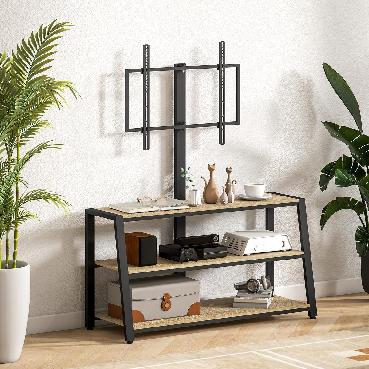 TV-MÖBEL DE-16127 Schwenkbare TV-Halterung (35°) für 32-70 Zoll Naturholz-Optik - Naturfarben, Holzwerkstoff (41/135/108cm) - ComfortXL