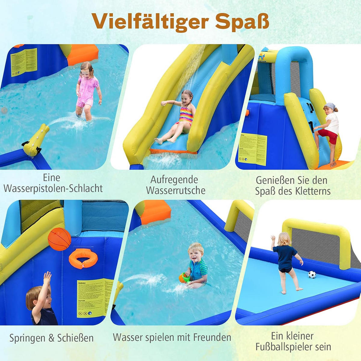 HÜPFBURG 203cm Blau - Blau, Kunststoff (525/373/203cm) - COSTWAY