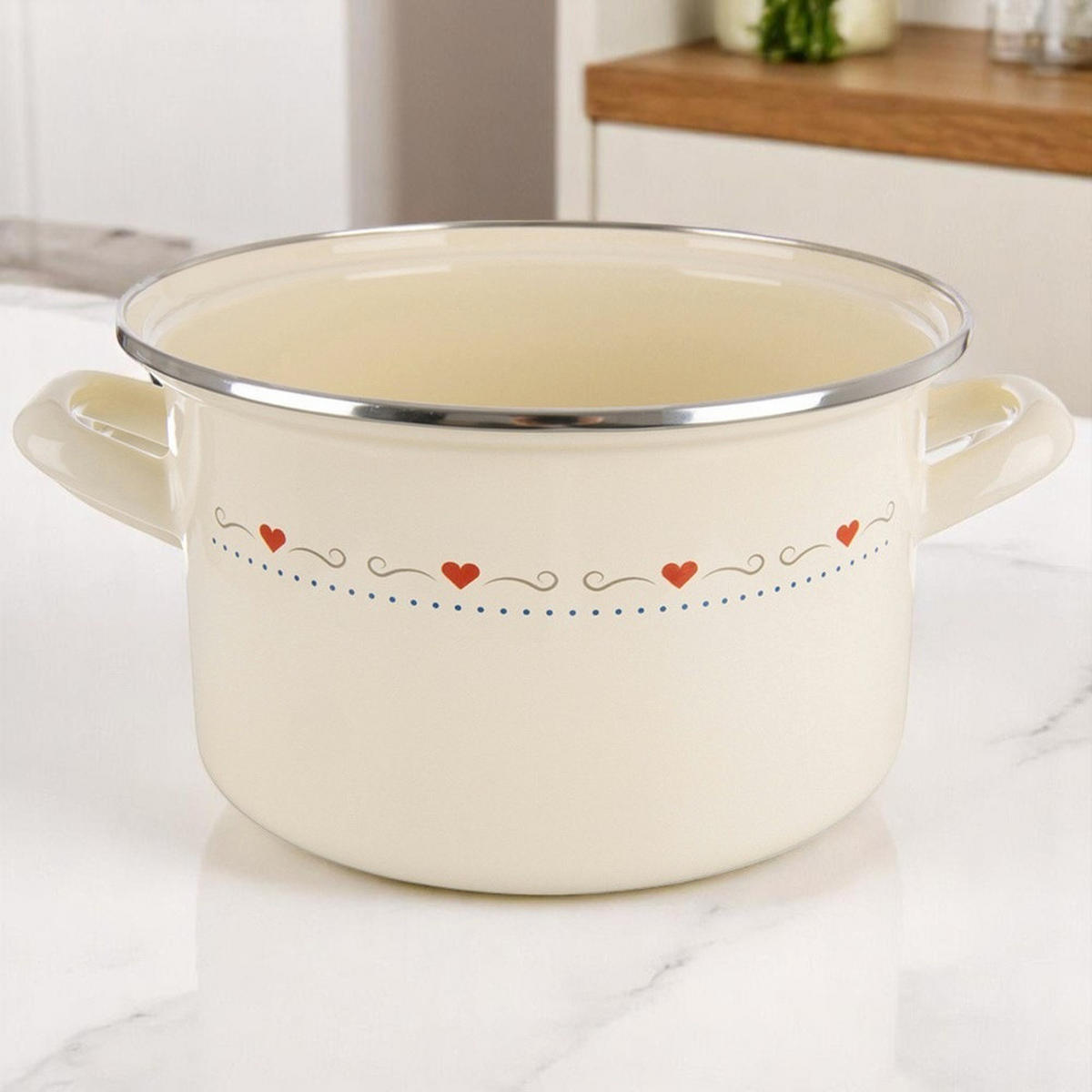EMAILLIERTOPF Tonca mit Herzmotiv creme - Creme, Metall (18.5cm) - Orion 