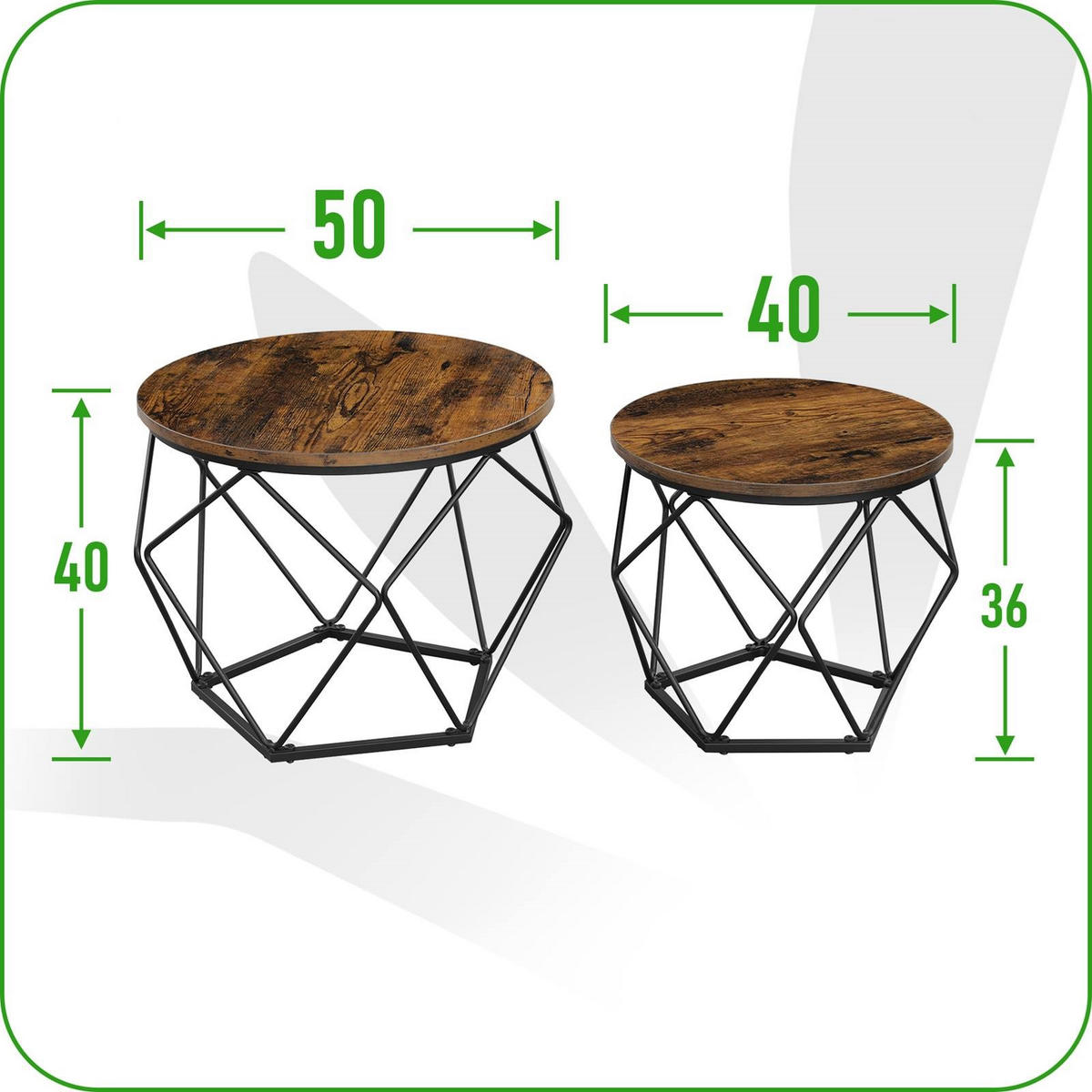 COUCHTISCHSET Metall Holzoptik Dunkelbraun Schwarz 50/40 x 40/36 cm (2 Stk.) - Dunkelbraun/Schwarz, Holzwerkstoff/Metall (50/50/40cm) - Begryf