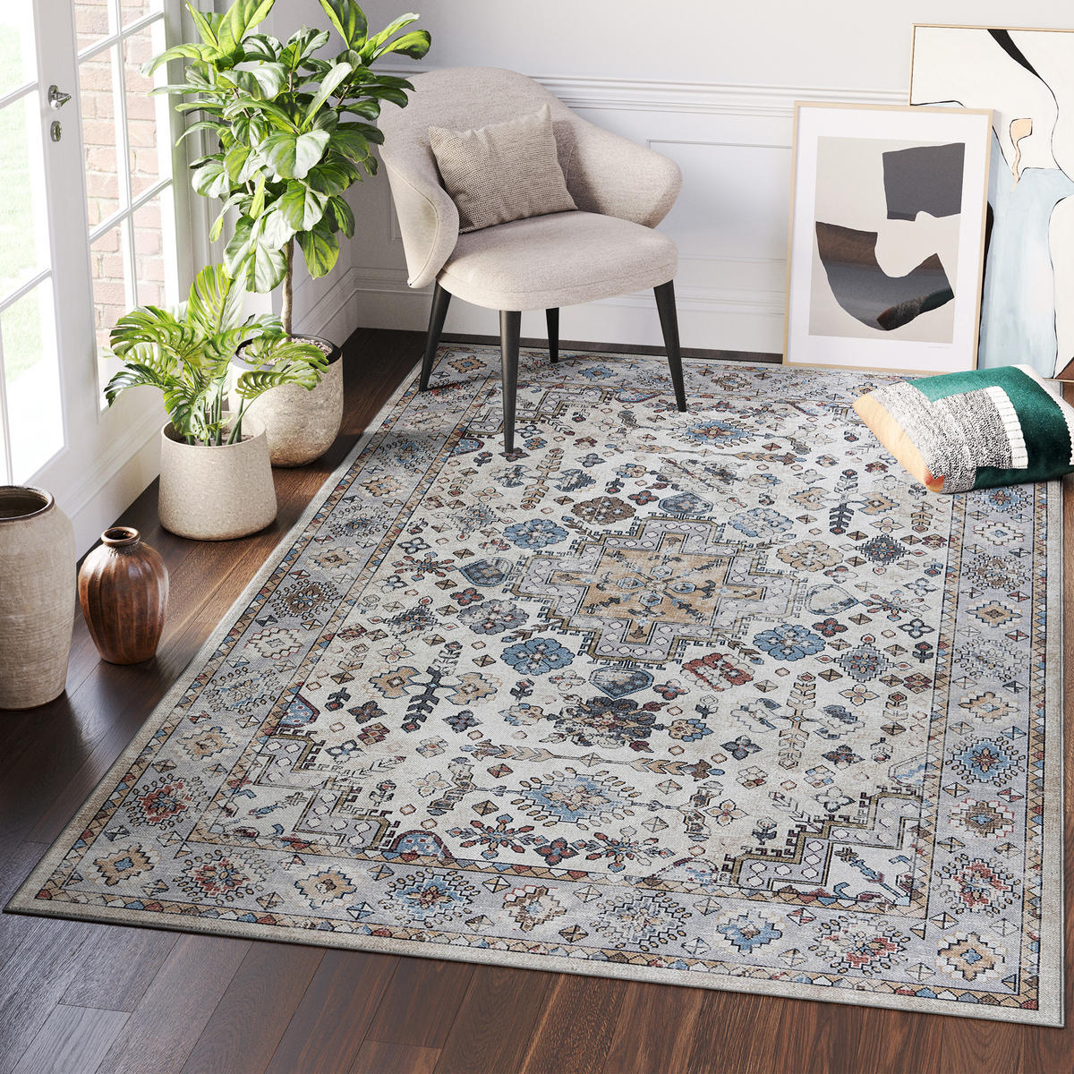 TEPPICH DUBAI beige vintage 90/150 cm - Beige, Textil (90/150cm) - Tapiso
