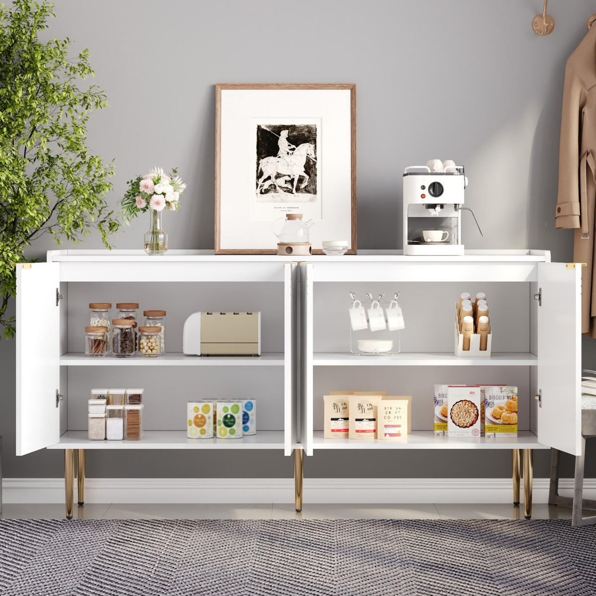 KOMMODE 140/75/38 cm Weiß aus MDF mit verstellbaren Einlegeböden - Weiß, Holzwerkstoff (38/75/140cm) - OKMYHOME