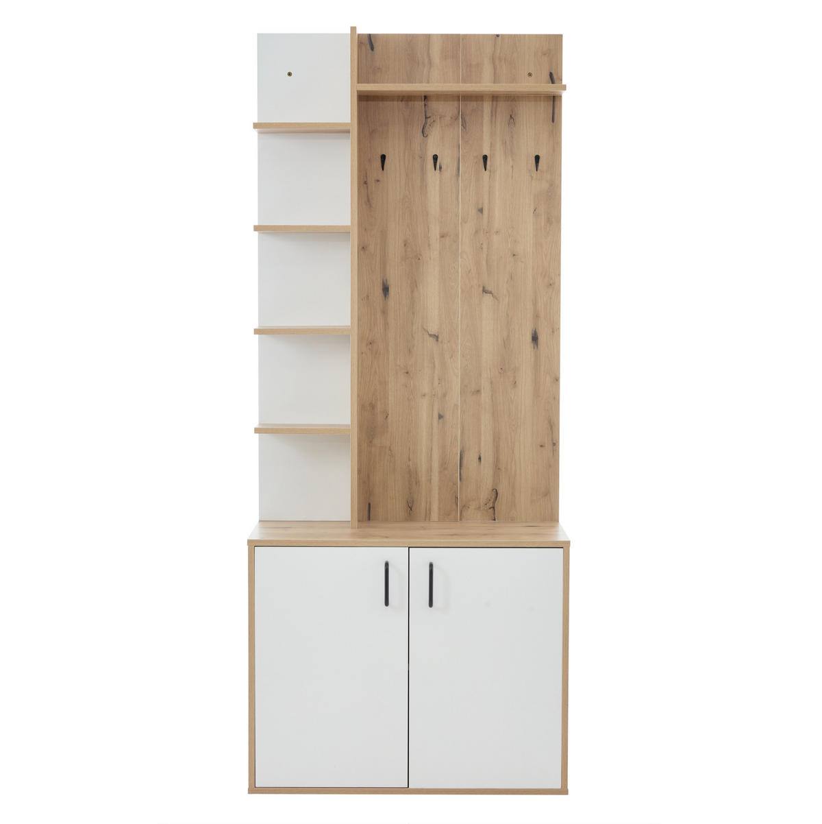 GARDEROBENREGAL 75/33/180 cm aus Holzwerkstoff mit 6 offenen Fächern und Schrank Natur/Weiß - Naturfarben, Holzwerkstoff (75/180/33cm) - Modenvie