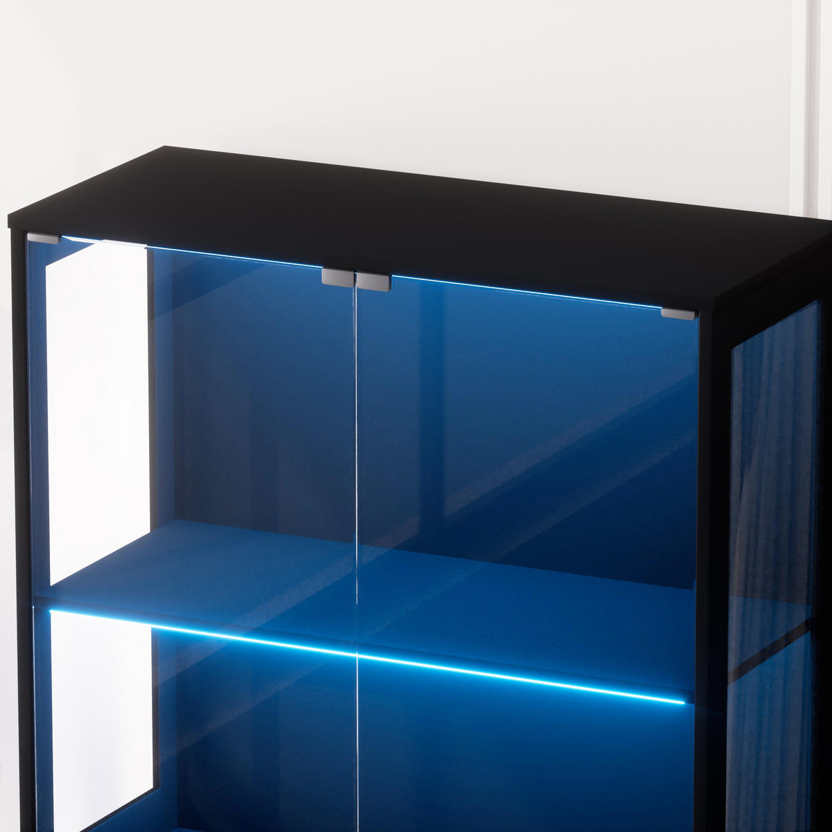 VITRINE 4-stöckig mit LED-Beleuchtung - Staubdicht - Schwarz - Schwarz, Glas/Holzwerkstoff (35/165/80cm) - KOMHTOM