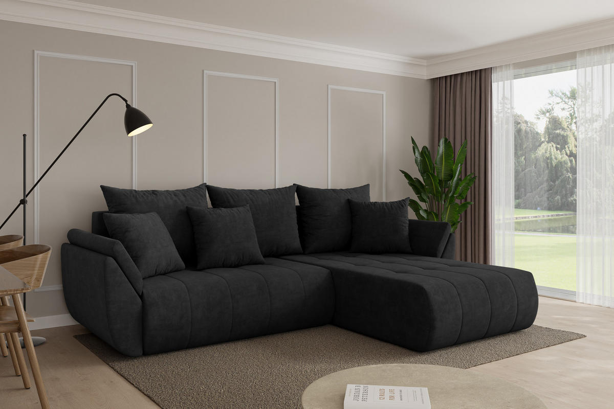 ROHOVÁ SEDAČKA s funkcí spaní, otoman vpravo TOKO-L 277x194x86 černá velur - černá, kompozitní dřevo/textil (277/194cm) - ALTDECOR