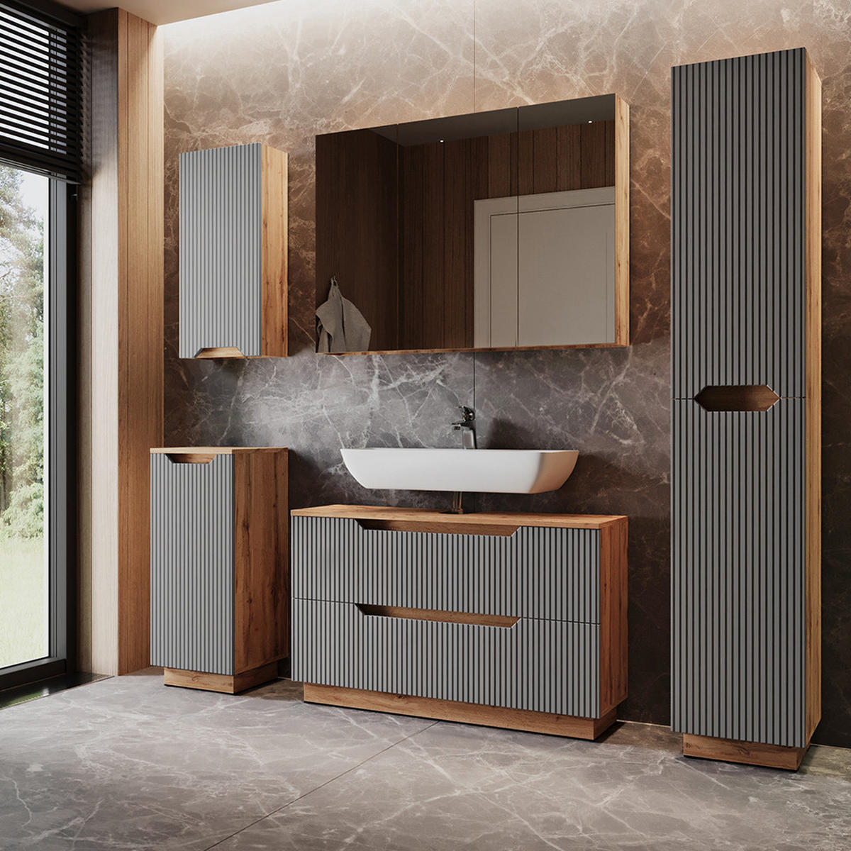 KOUPELNOVÝ NÁBYTEK Lotta Dubový/šedý pruhovaný - šedá, kompozitní dřevo (99.4/62.5/32cm) - Vicco