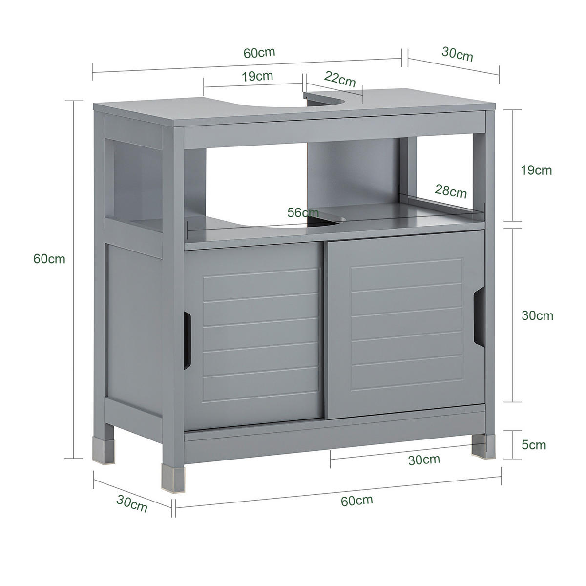 WASCHBECKENUNTERSCHRANK Grau - Grau, Holzwerkstoff (60/60/30cm) - SoBuy