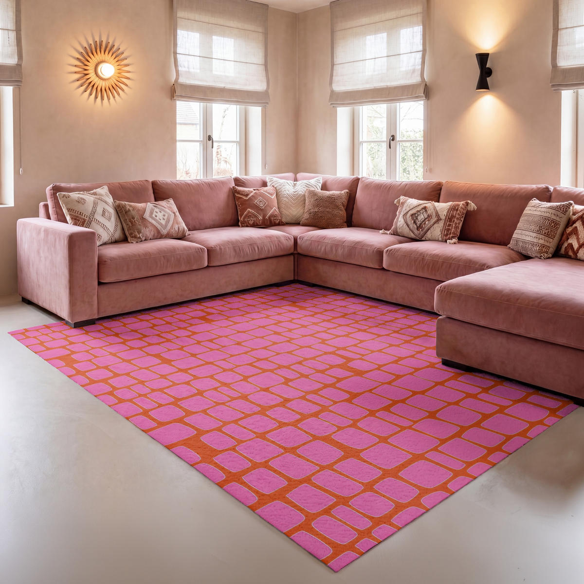KOBERCE - Organic - Mriežka - Ružová - 150x230 cm - pink, textil/plast (150/0.4cm) - OnlyWow