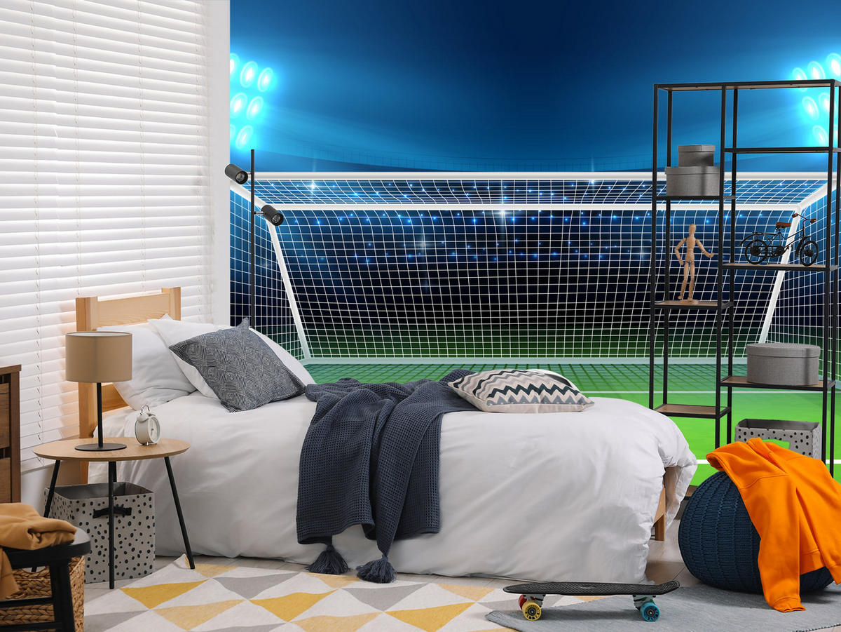 FOTOTAPETE für Jugendzimmer Elfmeter Schuss Linie Fußball 250x175 - Blau/Schwarz, Papier (250/175cm) - Muralo