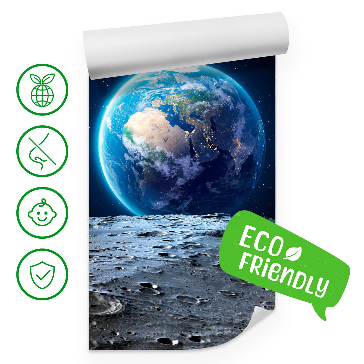 FOTOTAPETE für Schlafzimmer Mondblick Erde Kosmos Planet 500x350 - Blau/Schwarz, Papier (500/350cm) - Muralo