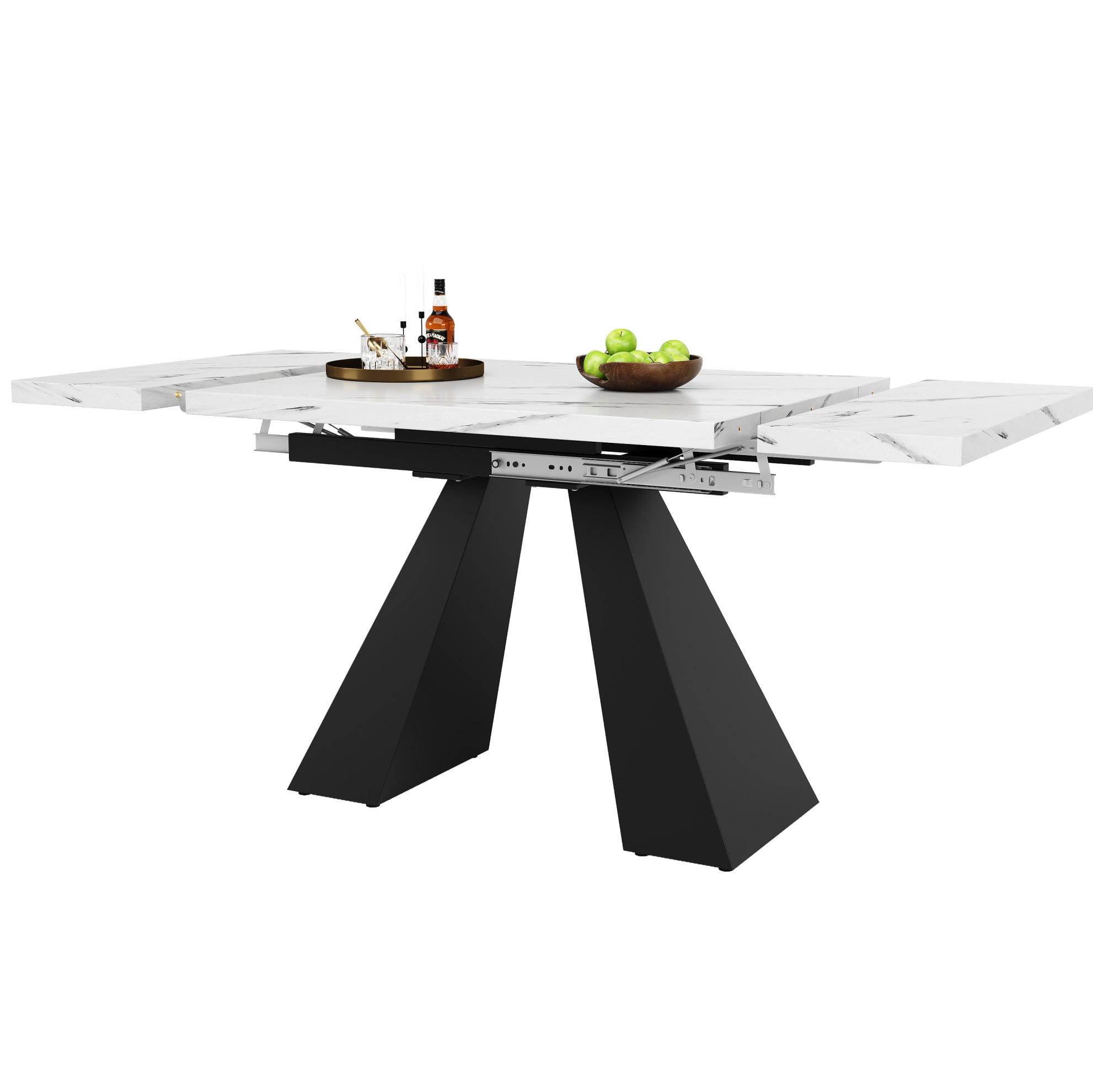 AUSZIEHTISCH 99/74/77 cm Weiß mit Marmoroptik Tischplatte aus MDF - Weiß, Holzwerkstoff (159/74/77cm) - OKWISH