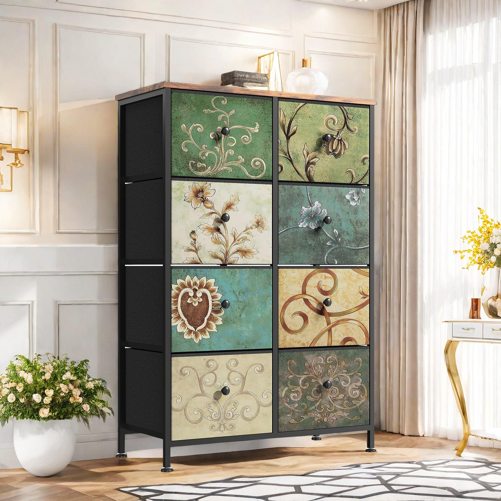 KOMMODE mit 8 Stoffschubladen, Sideboard für Küche, Büro, Flur - Multicolor, Holz (30/100/67.5cm)