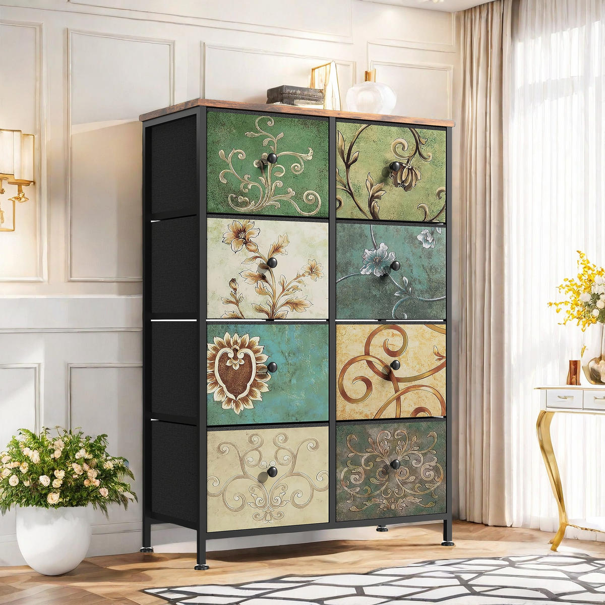 KOMMODE mit 8 Stoffschubladen, Sideboard für Küche, Büro, Flur - Multicolor, Holz (30/100/67.5cm)