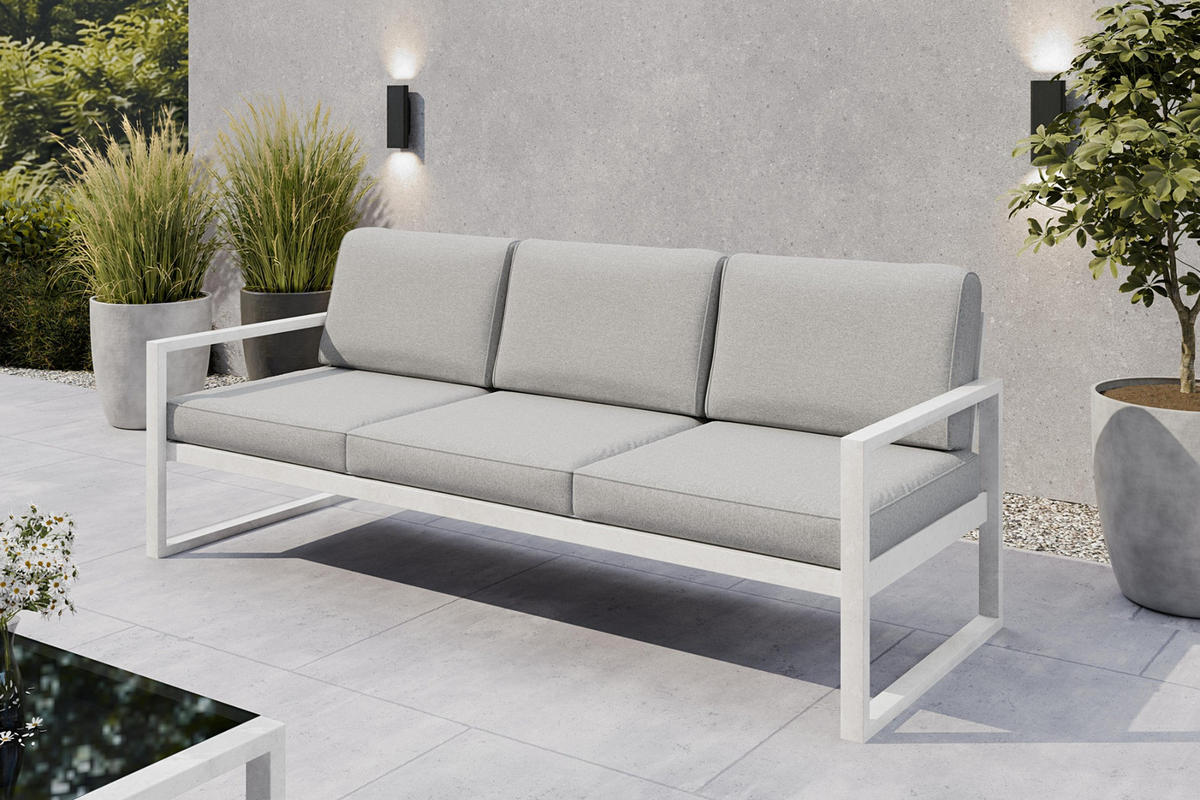 GARTENSET Madera für 6 Personen Balkonmöbel Aluminium Terassenmöbel Sitzbank, 4-tlg. Tisch, weiß, hellgrau - Hellgrau/Weiß, Kunststoff/Metall - Margaret Hadas24