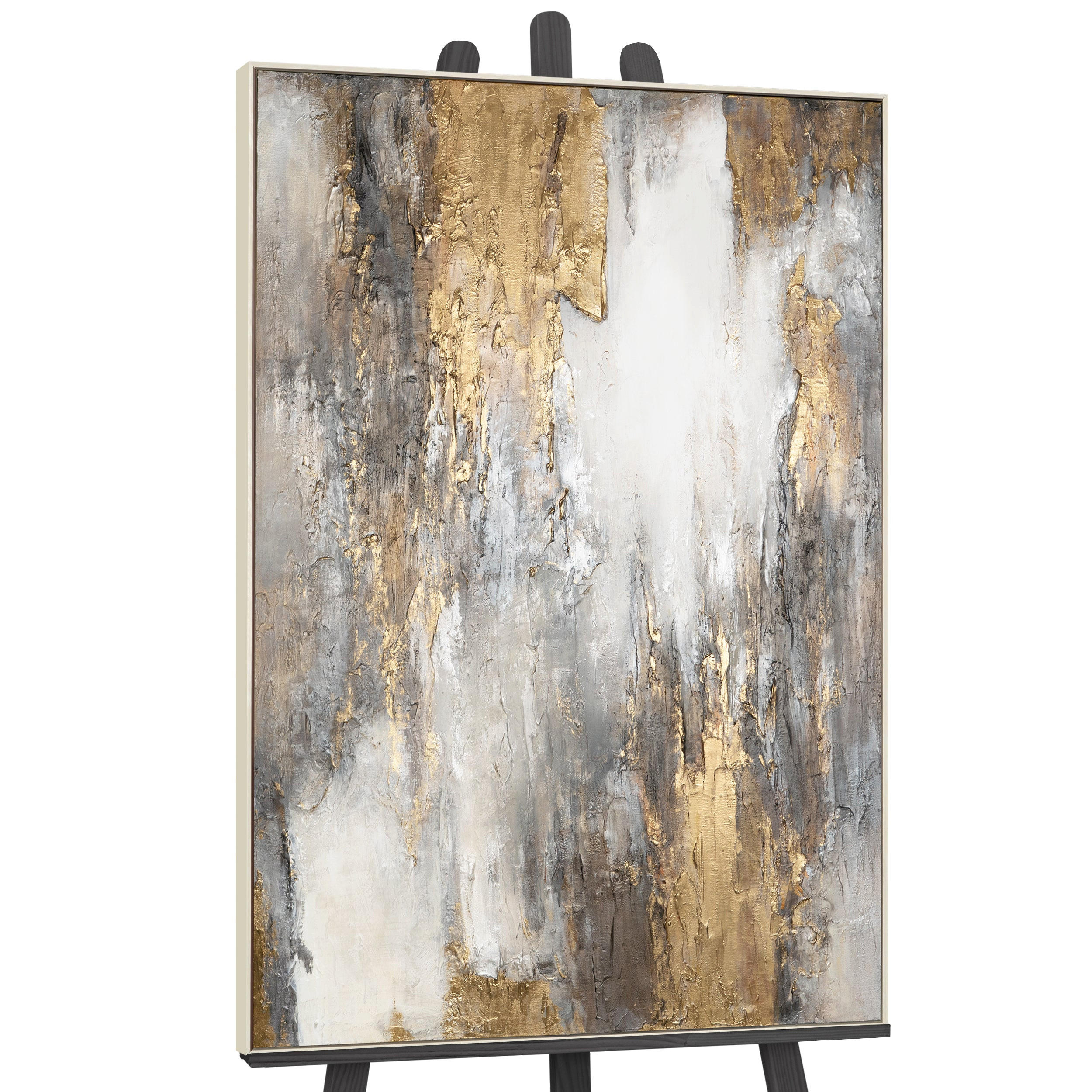 GEMÄLDE Sanfter Zeitfluss Schattenfugenrahmen Beige 120x80 cm - Beige, Holz (120/80cm) - YS-art gallery