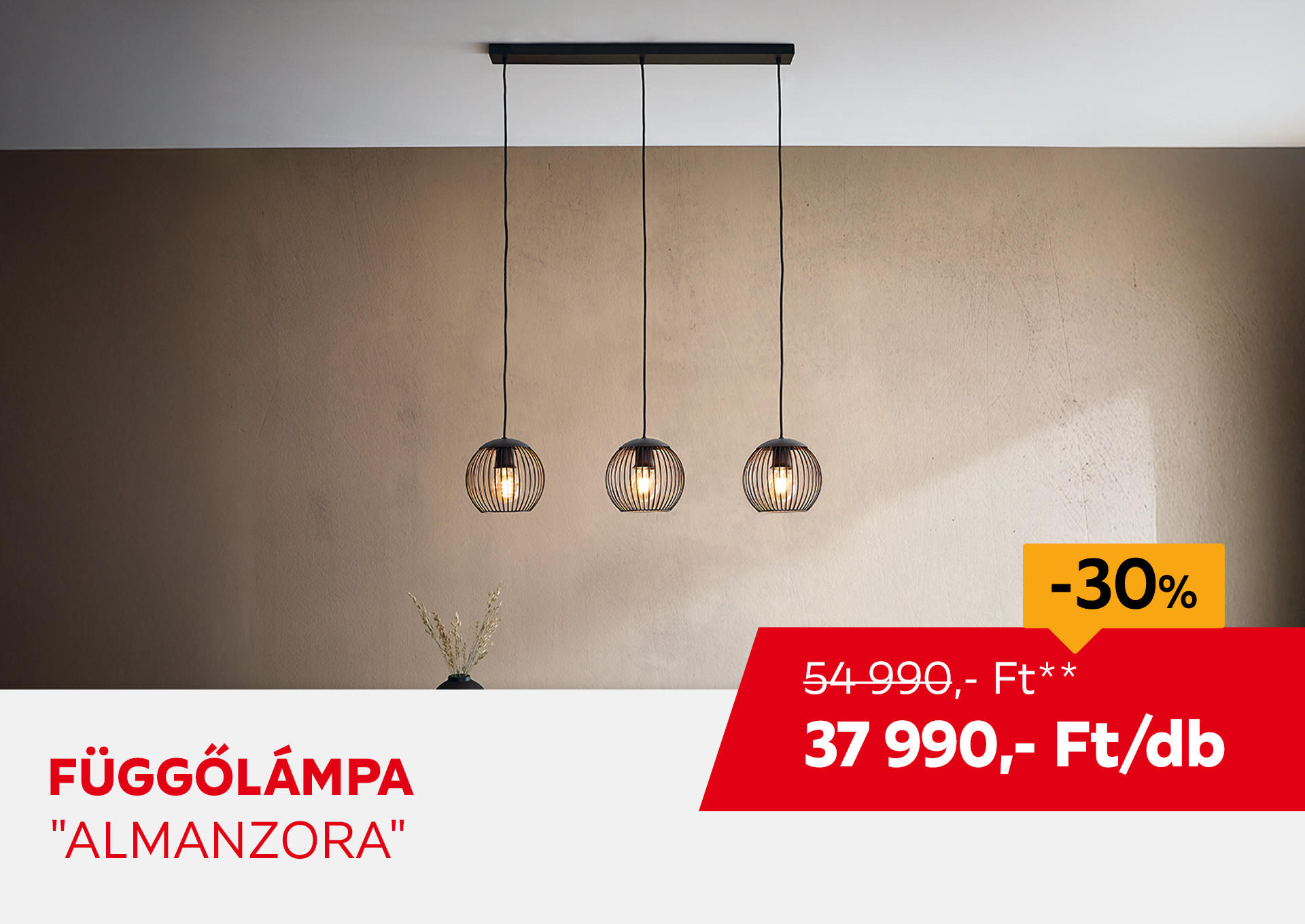 FÜGGŐLÁMPA "ALMANZORA" Kiemelt termék 54990 Ft.- helyett 37990 Ft.-