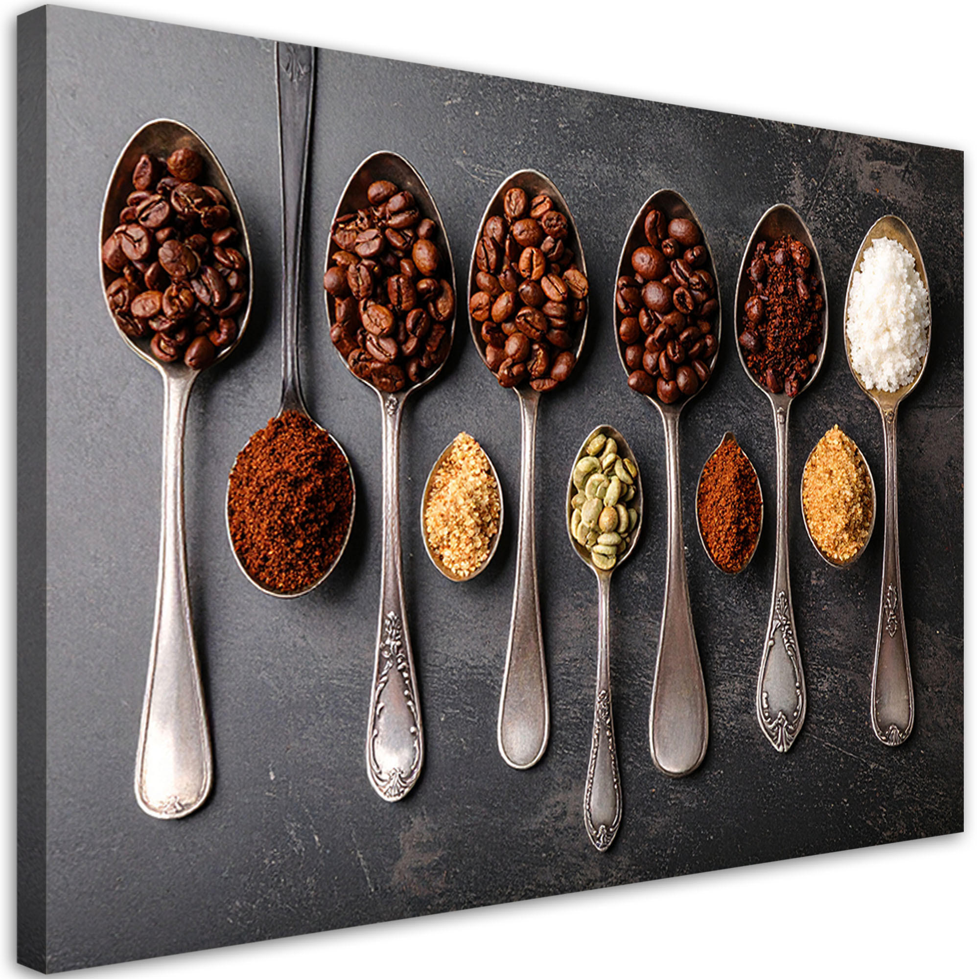 LEINWANDBILD Kaffeebohnen Löffel 100x70cm - Grau, Textil (100/70cm) - Feeby