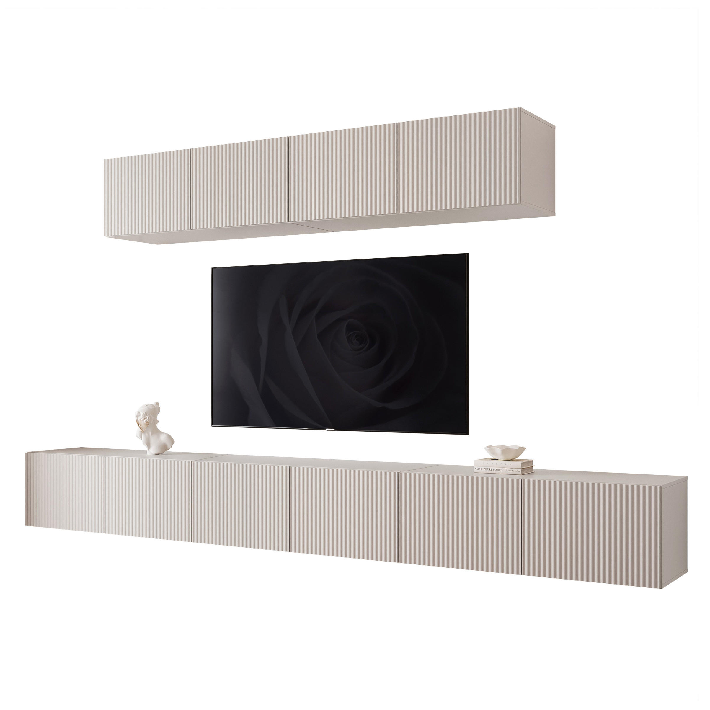 WOHNWAND ANGEL IV Kaschmir hängend mit LED-Beleuchtung 300 cm - Kaschmir, Holzwerkstoff (300/36/40cm) - Idohome