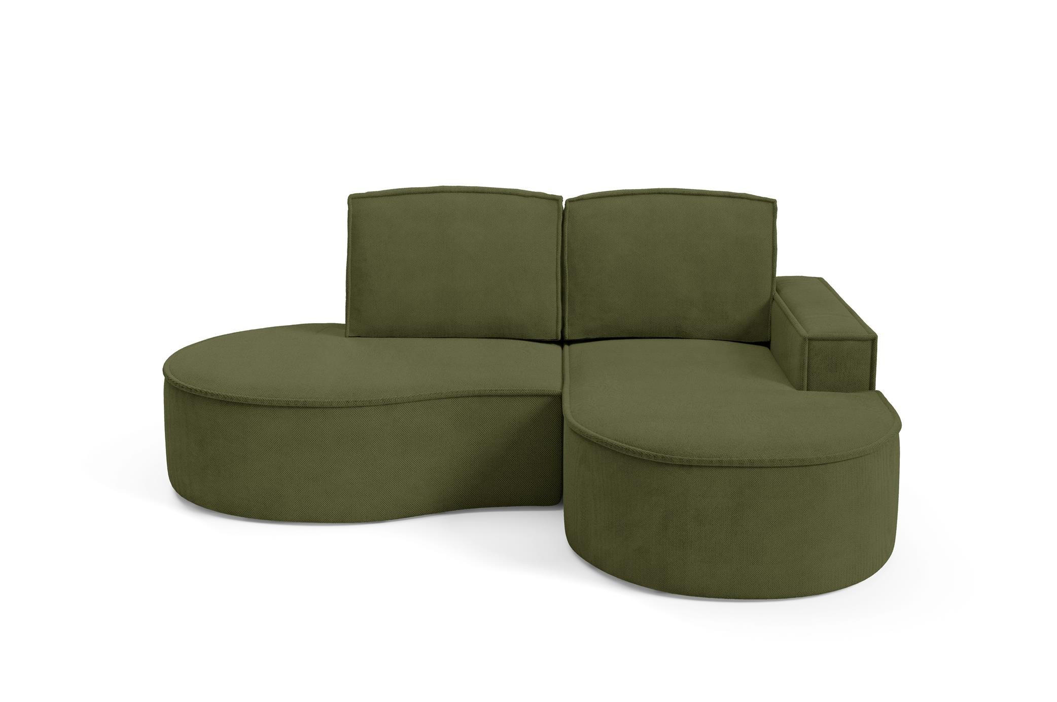 ECKSOFA Flow Grün, mit Kissen in Curio Stoff, rechte seite - Grün, Holzwerkstoff/Textil (210/157cm) - Bettso