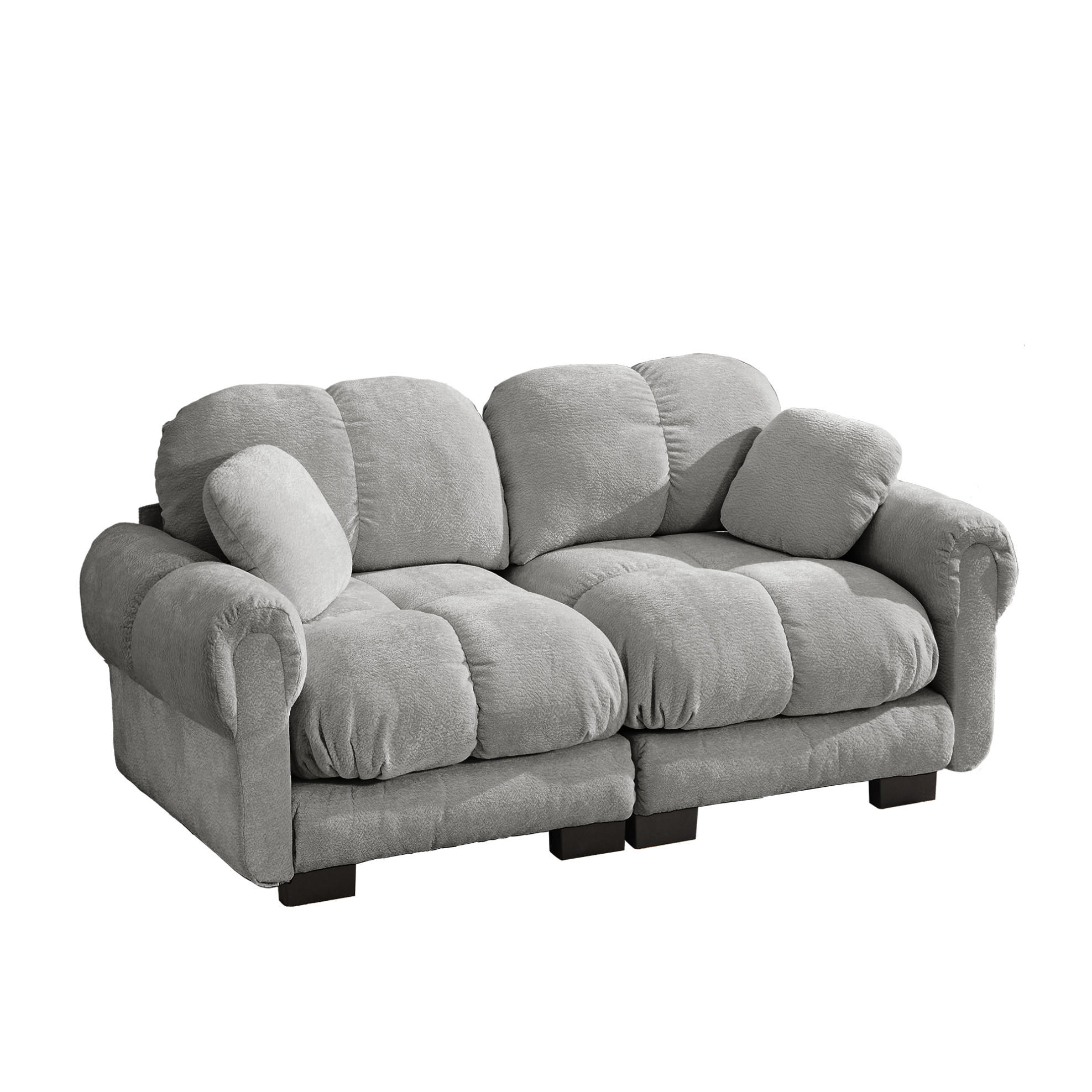 SOFA 2-Sitzer aus Chenille in Hellgrau, modular - Hellgrau, Holz (86/90/190cm) - Meubliv
