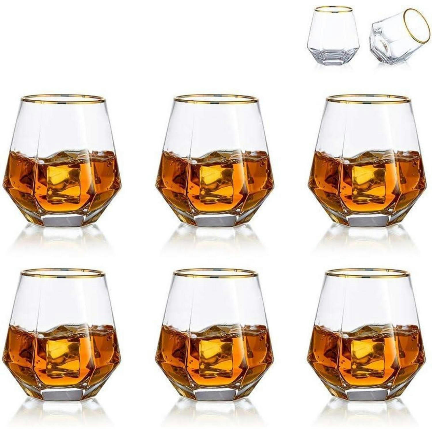 WHISKYGLÄSER 6er-Set mit Goldrand 300 ml - Transparent, Glas (0.3L)
