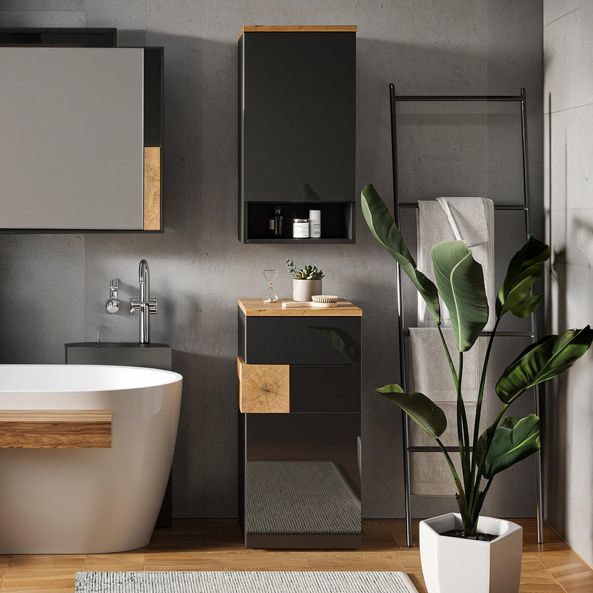 BADSCHRANK Eden Anthrazit 40 x 77.5 cm - Anthrazit/Hellgrau, Holzwerkstoff (40/77.5/27cm) - Vicco