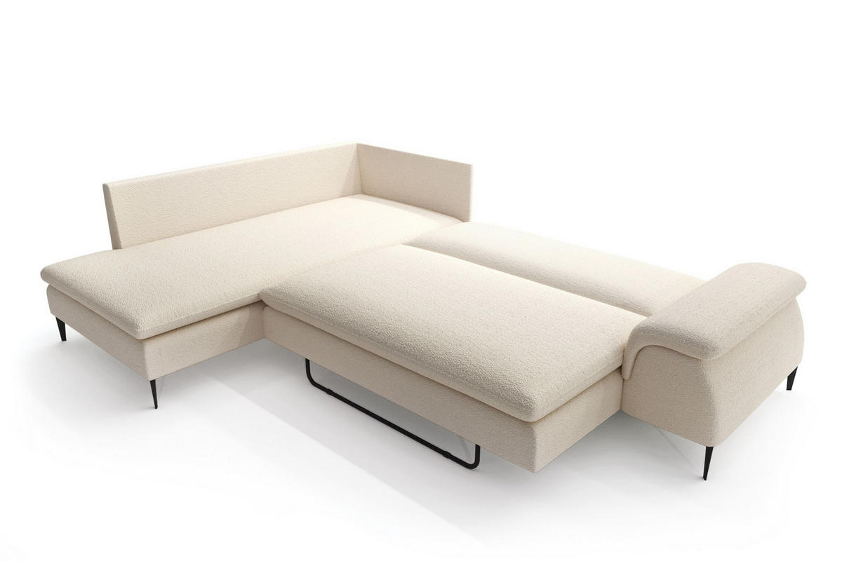 ECKSOFA BREZZA Beige Plüsch-Stoff mit Schlaffunktion - Beige, Holz (274/205cm) - MASSENO