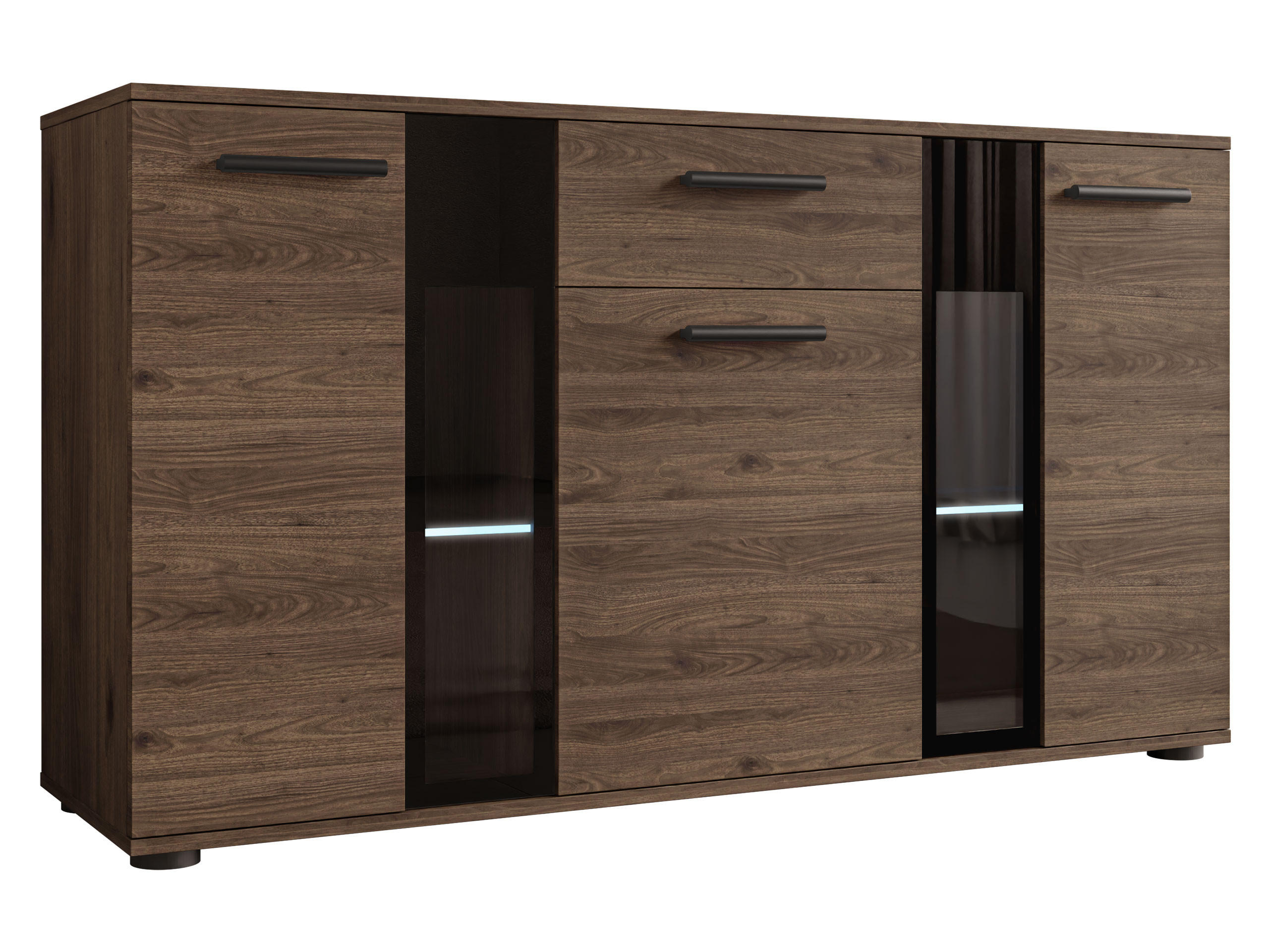 KOMMODE Salsa mit blauer LED Beleuchtung - Nussbaumfarben/Schwarz, Holzwerkstoff (141/80/41cm) - MIRJAN24