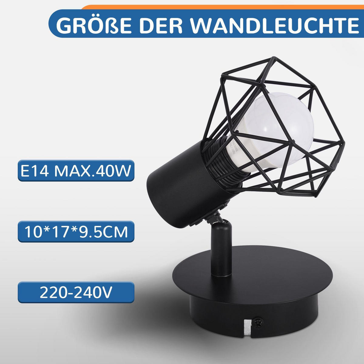 WANDLEUCHTE Diamonds 17/8/8 cm - Schwarz, Metall (8/8/17cm) - Nettlife