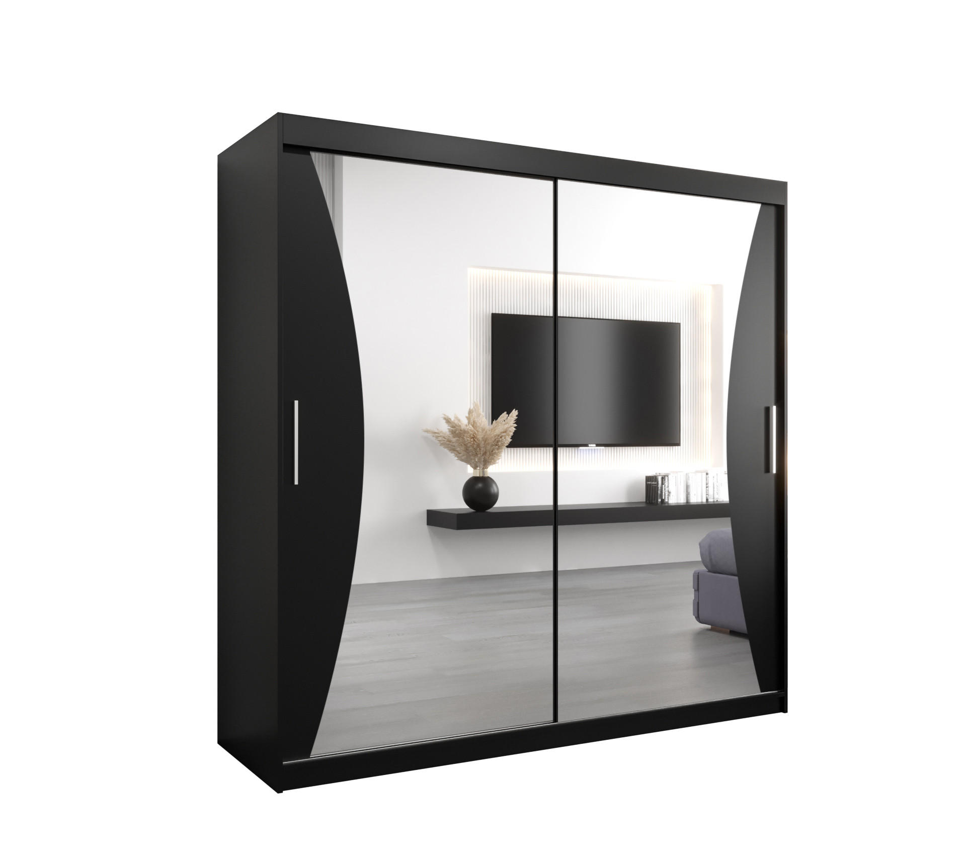 Möbel Kryspol Schwebetürenschrank Schwarz, Schwarz 200x200x62 cm