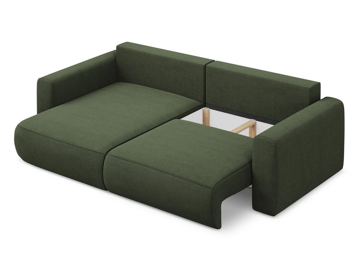 ECKSOFA mit Schlaffunktion Strukturstoff Stoff Grün - Schwarz/Olivgrün, Kunststoff/Textil (149/240cm) - Makamii