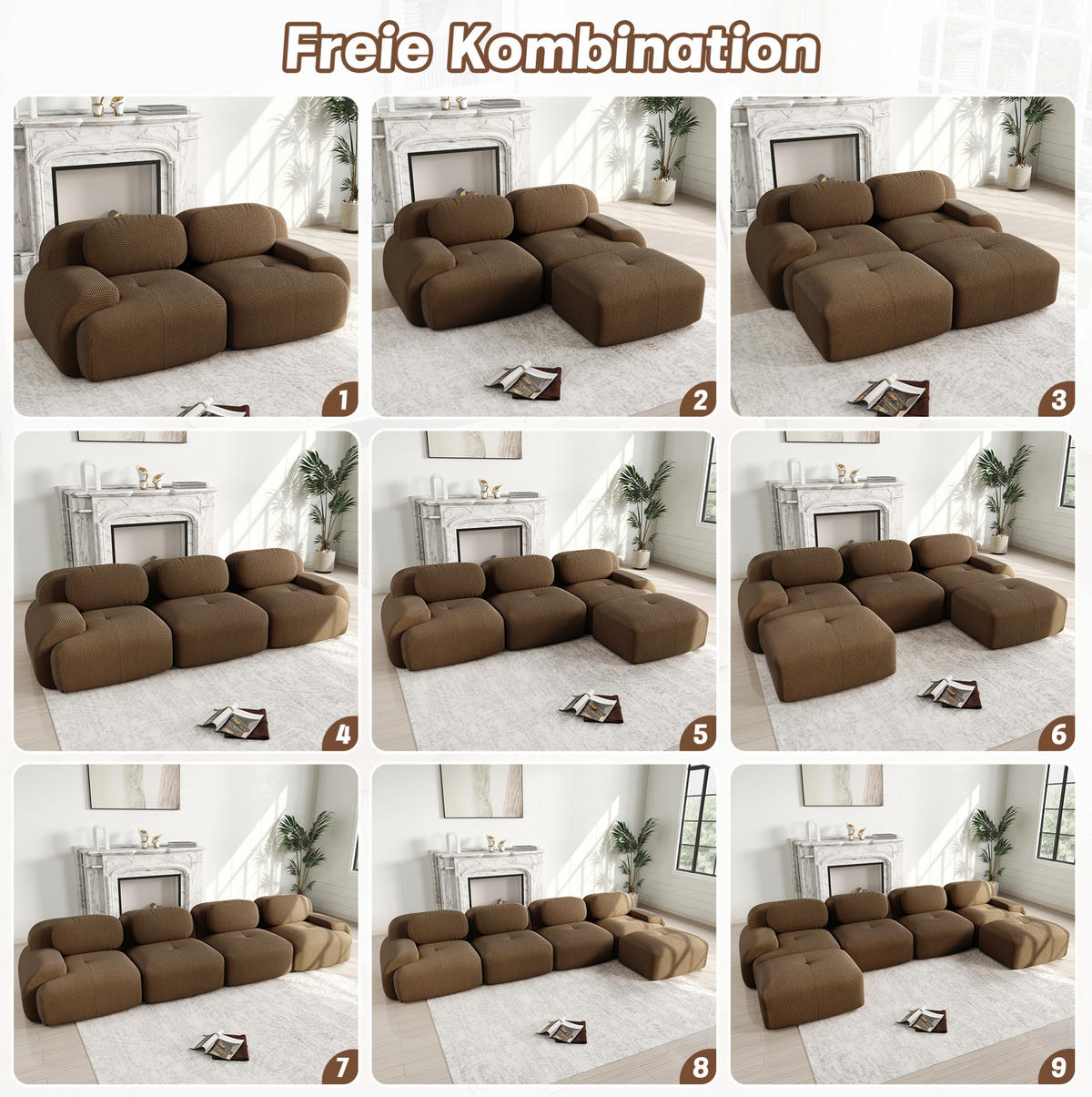 SOFA modular rahmenlos Cord Brown - Braun, Textil (298/75/103cm) - IVMEU