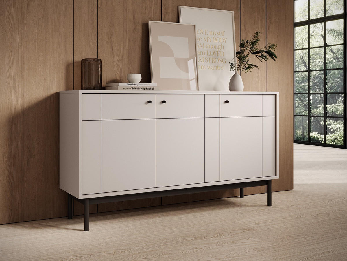 SIDEBOARD Japandies Greige 154 cm - Beige/Schwarz, Holz/Holzwerkstoff (153.5/83.5/39cm) - Selsey